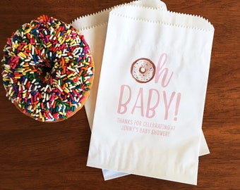 Personalized Oh Baby Shower Favor Bags - Lined Donut Bags