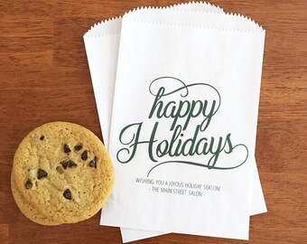 Personalized Christmas Treat Bags LINED - Cookie Bags, Candy Bags, Paper Gift Bags - Holiday Party Favor Bags
