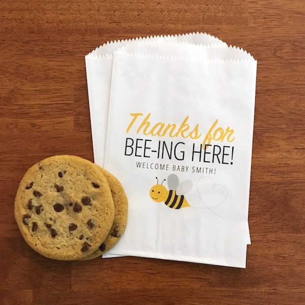 Bumble Bee Baby Shower Favor Bags LINED - Bee Themed Baby Shower Decorations - Bee Gender Reveal Party Favors - Cookie Bags, Donut Bags
