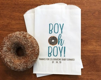 Donut Baby Shower Favor Bags - Boy Oh Boy - Personalized Treat Bags Lined