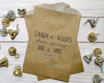 Wedding Candy Bags LINED - Candy and Kisses from the New Mr & Mrs Bags - Wedding Thank You Favor Bags - Wedding Candy Bar Bags KRAFT