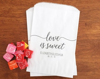 LINED Love is Sweet Bags - Wedding Cookie Bags, Dessert Bar Bags, Guest Favor Bags - Candy Bags for Wedding, Bridal Shower, Engagement Party