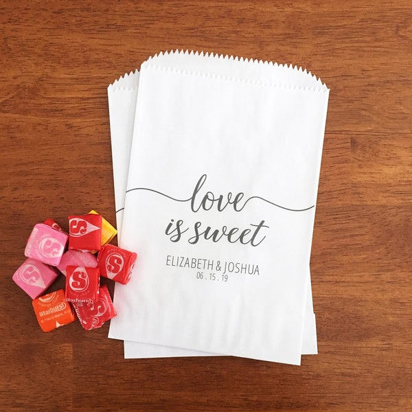 LINED Love is Sweet Bags - Wedding Cookie Bags, Dessert Bar Bags, Guest Favor Bags - Candy Bags for Wedding, Bridal Shower, Engagement Party