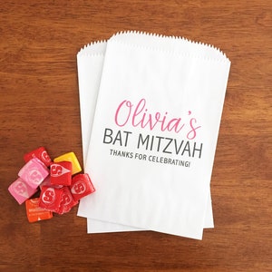 Personalized Bat Mitzvah Favor Bags LINED - Candy Bar Bags, Donut Bags, Cookie Bags, Treat Bags - Custom Bar Mitzvah Party Favors