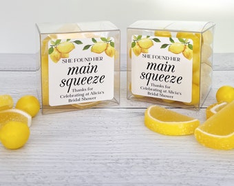 She Found Her Main Squeeze Bridal Shower Favor Boxes - Lemon Wedding Shower Favors for Guests  // 3" Cubes & Labels, Candy NOT Included