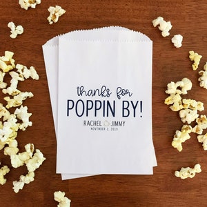 LINED Popcorn Bags - Wedding Popcorn Favor Bags - Engagement Party, Bridal Shower, Wedding Popcorn Bar Bags - Thanks for Popping By Bags