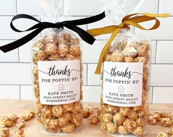 Real Estate Open House Favors - Marketing Ideas - Realtor Open House Giveaway Gifts for Clients // Popcorn Bags & Ribbon - Food NOT Included