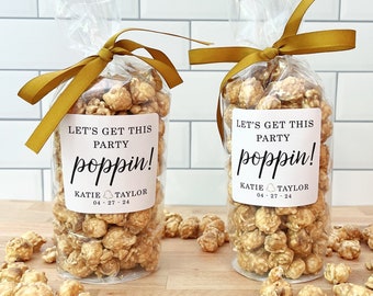 Popcorn Bags & Ribbon - Let's Get This Party Poppin Favor for Guests - Bridal Shower, Wedding, Birthday Popcorn Bar Bags / Food NOT Included
