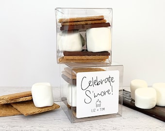 Wedding S'More Favor Boxes - S'More Kit Thank You Favors for Guests - Celebrate SMore Station Boxes  // 3" Cubes & Labels, Food NOT Included