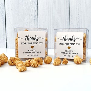 Party Favor Popcorn Boxes Wedding, Bridal, Baby Shower Thanks for Popping By Favors for Guests // 3 Cubes & Stickers, Food NOT Included image 1