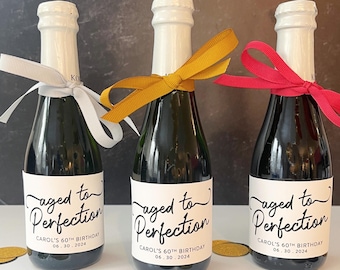 Aged to Perfection Birthday Party Favors - 40th 50th 60th 70th 80th Adult Birthday Party - Mini Champagne & Wine Bottle Labels
