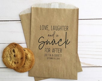 LINED Wedding Favor Bags - Wedding Cookie Bags, Candy Bags, Treat Bags, Donut Bags - Love Laughter and a Snack for After Bags Kraft