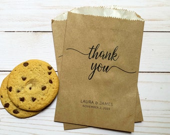 LINED Thank You Treat Bags - Birthday Party, Bridal Shower, Wedding Favor Bags for Guests - Cookie Bags, Candy Bags, Donut Bags KRAFT