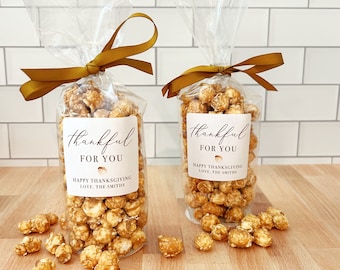 Thanksgiving Favor Popcorn Bags & Ribbon - Friendsgiving Table Decorations - Fall Wedding Favors for Guests // Food NOT Included