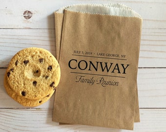 LINED Family Reunion Favor Bags - Corporate Event Favors - Family Picnic - Family Party Favor - Cookie Bags, Treat Bags, Candy Bags KRAFT