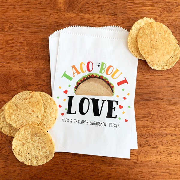 LINED Taco Bout Love Favor Bags - Fiesta Engagement Party Favors - Taco About Love Bridal Shower Decoration - Taco Wedding Shower Treat Bags