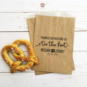 LINED Wedding Pretzel Bags Thanks for Helping Us Tie the Knot Bags Wedding Favor Bags Kraft Bags image 1