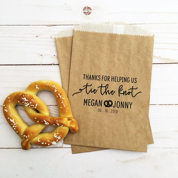 LINED Wedding Pretzel Bags - Thanks for Helping Us Tie the Knot Bags -  Wedding Favor Bags - Kraft Bags