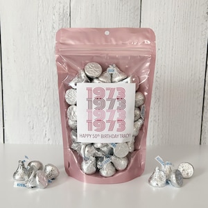 Party Favors for Adult Birthdays - Candy, Treat, Popcorn Bags - 40th, 50th, 60th, 70th, 80th Birthday Guest Gifts // Stand Up Zip Pouch Bags