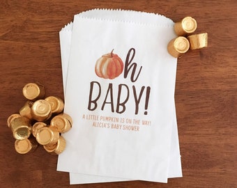 Personalized Pumpkin Baby Shower Favor Bags – Lined Treat Bags