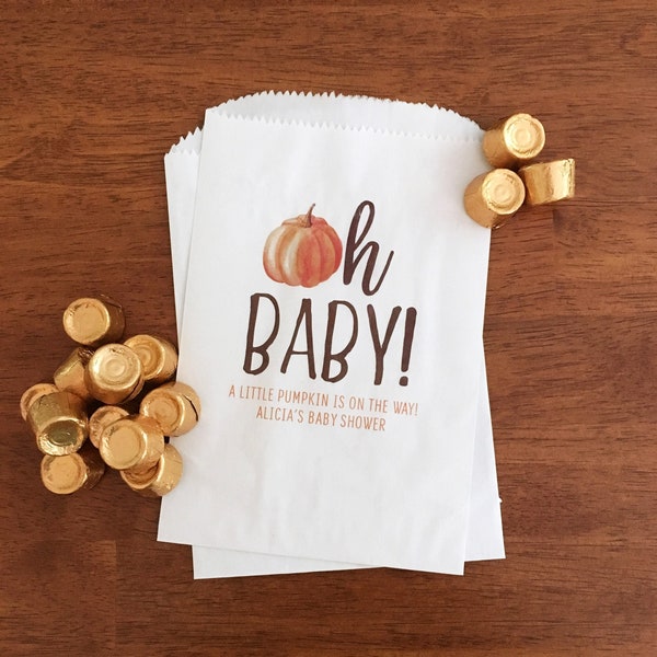 LINED Fall Baby Shower Favor Bags - Little Pumpkin Baby Shower Boy, Girl - Autumn Baby Shower Decor - Oh Baby Cookie, Candy, Donut Bags