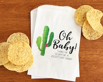 Fiesta Baby Shower Favor Bags - Taco Bout a Baby Favors - Mexican Themed Gender Reveal Party Decorations - Southwest Cactus Treat Bags LINED