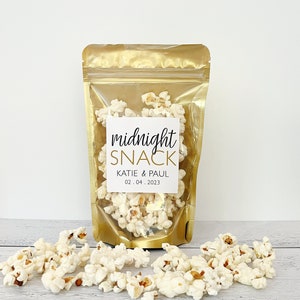 Wedding Favor Bags for Guests Personalized Candy, Popcorn, Treat Bags Midnight Snack Party Favor Bags // Stand Up Zip Pouch Bags &Labels image 1