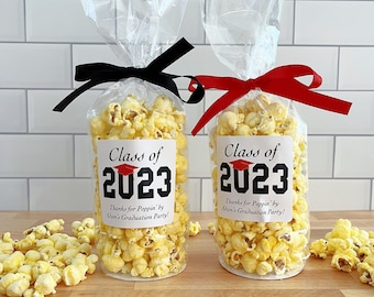 Graduation Popcorn Bags & Ribbon - Thanks for Popping By Graduation Party Favors for Guests - Class of 2023 Grad Party // Food NOT Included