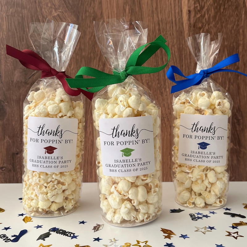 💖Buy 2 Free Shipping💖Graduation Popcorn Bags & Ribbon - Thanks for Popping By Graduation Party Favors - Class of 2025 Grad Party Goodie Bags // Food NOT Included