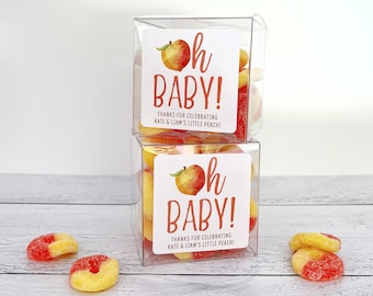 Little Peach Baby Shower Favor Boxes - One Sweet Peach Birthday Party Candy Favors for Guests  // 3" Cubes & Labels, Candy NOT Included