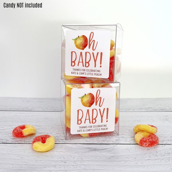 Little Peach Baby Shower Favor Boxes - One Sweet Peach Birthday Party Candy Favors for Guests  // 3" Cubes & Labels, Candy NOT Included