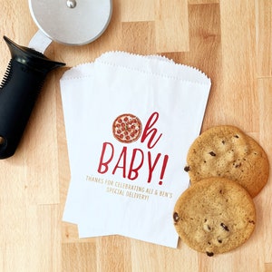 Pizza Baby Shower Favor Bags - Slice Slice Baby, Pizza & Pacifiers, Pizza Brews and Diapers Too - Baby Shower Decor - Cookie Treat Bag LINED