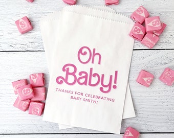 Pink Doll Theme Baby Shower Favor Bags - Girl Baby Sprinkle Party Favors for Guests - Cookie, Candy, Dessert, Treat Bags LINED