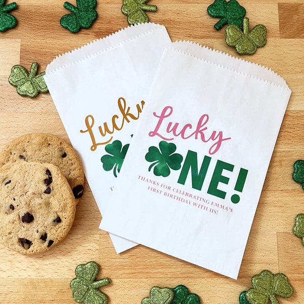Lucky One First Birthday Party Favor Bags - Irish St Patrick's Day Birthday - Shamrock 1st Birthday Cookie, Candy Bags, Goodie Bags LINED
