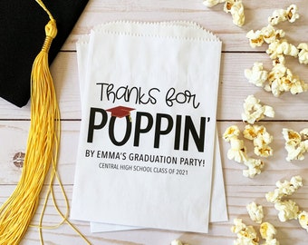 LINED Graduation Party Popcorn Bags - Graduation Party Favor Bags - Class of 2022 Graduation Party Decorations - Poppin By Popcorn Bar Bags