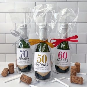 Birthday Champagne Bags & Ribbon - Personalized 40th, 50th, 60th, 70th, 80th Milestone Birthday Party Favors // Bottles NOT Included