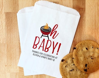 LINED Baby-Q BBQ Baby Shower Favor Bags for Cookies, Candy, Treats // Personalized, Grease Resistant