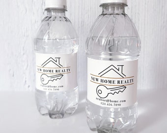 PRINTED Realtor Water Bottle Labels - Open House Favors for Real Estate Agents Marketing - Open House Water Bottle Stickers WATERPROOF