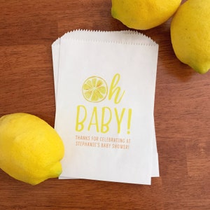 Lemon Baby Shower Favor Bags - Summer Citrus Baby Shower Decor - Lemonade Baby Shower Ideas - Little Lemon Theme Oh Baby Treat Bags LINED