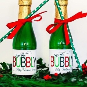 Christmas Mini Champagne Bottle Labels - Mini Wine Labels - Christmas Party Decor - Corporate Holiday Party Favors Personalized