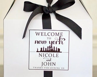 New York City Wedding Welcome Box Sticker - City Skyline Gable Box Labels - NYC Wedding Favor - Manhattan Wedding Hotel Welcome Bag Stickers