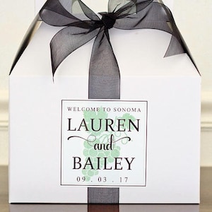 Vineyard Wedding Welcome Bag Stickers - Winery Wedding Gable Box Labels - Napa Wedding Favors - Wine Country Wedding Hotel Gift Bag Labels