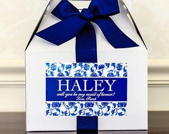 Will You Be My Maid of Honor Box - Wedding Party Proposal Box - Matron of Honor Proposal - Navy Bridesmaid Luncheon Gift - Bridal Party Gift
