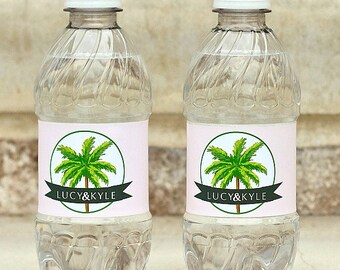 Beach Wedding Water Bottle Labels - Destination Wedding Welcome Bag Gift - Tropical Wedding Favor - Palm Tree Wedding Water Bottle Stickers