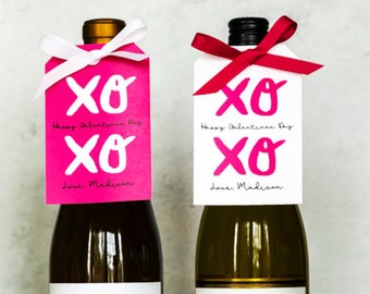 Valentine's Day Wine Tags & Ribbon - Happy Galentine's Day Champagne Bottle Tags - Gift Tags for Bottles - Valentines Day Friend Gifts