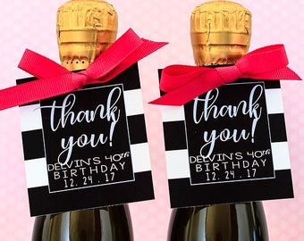 Personalized Mini Bottle Tags - Thank You Tags Wedding - Birthday Party Mini Wine Tags - Bridal Shower Favor Tags - Thank You Champagne Tags