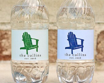 Lake Wedding Water Bottle Labels - Adirondack Chair Water Bottle Stickers - Summer Wedding - New England Wedding - Beach Theme Wedding Favor