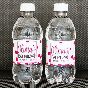 PRINTED Waterproof Bat Mitzvah Water Bottle Labels
