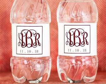 Monogram Wedding Water Bottle Labels Waterproof - Monogrammed Water Bottle Stickers Printed