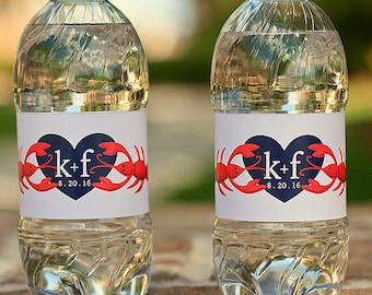 Lobster Wedding Water Bottle Labels - Maine Wedding Welcome Bag Gift - New England Clambake, Lobster Bake, Nautical Rehearsal Dinner Favors